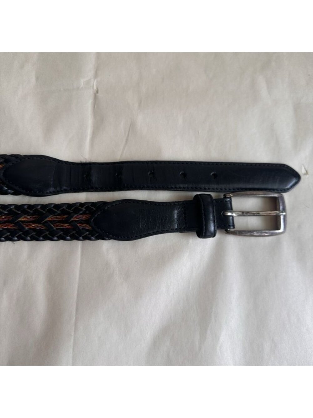 Vintage Onyx Brighton Woven Braided Leather Belt Men 42 Black Multicolor Silver - Picture 7 of 9